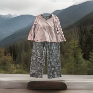 Croft & Barrow Pajama Set Womens Small Pink and Gray Fleece Tribal Print